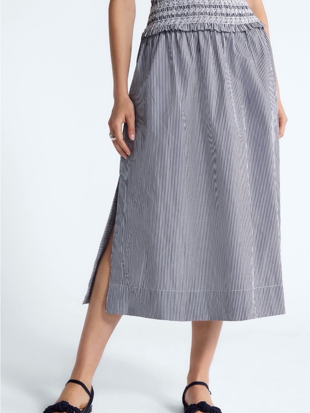 Free Assembly Women’s Striped Cotton Maxi Skirt w/ Smocked Waist